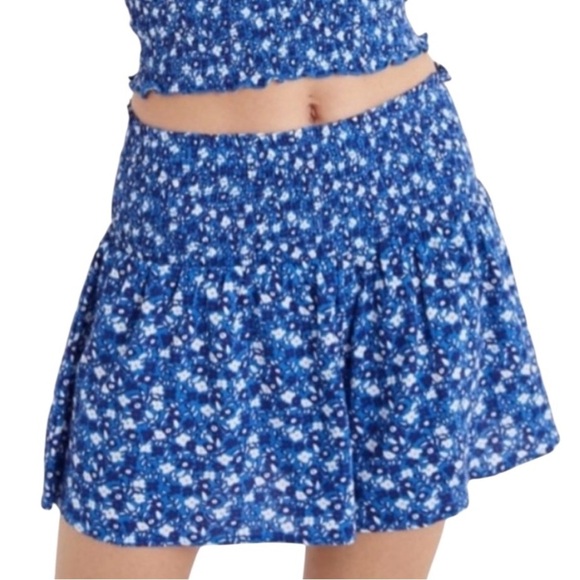 aerie Pants - Aerie Womens High Rise Shorts Blue Floral Boho Smocked Waist Pull On Size XS